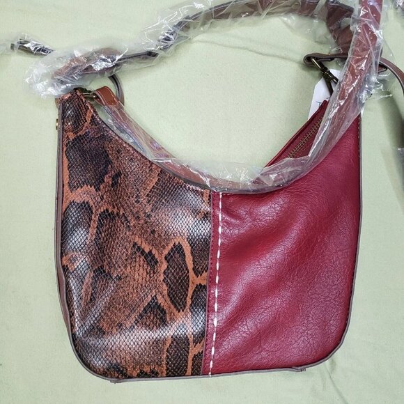 Crossbody Purse Red & Snakeskin Brown Time & Tru Alice Bag Adjustable Strap NEW - Picture 7 of 14